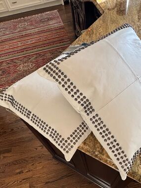 Ethan Allen White Leather Pillow set of two.